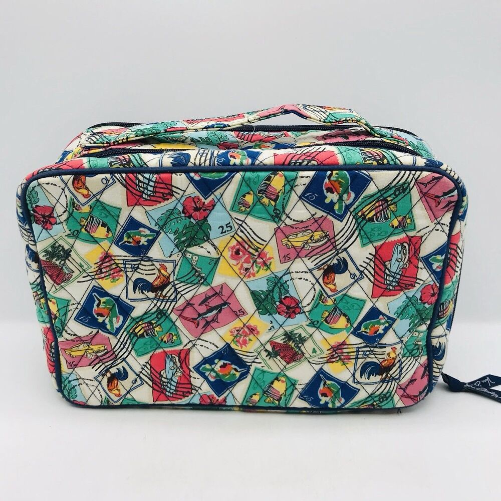 Vera Bradley Cuban Stamps Travel Case Cosmetic Makeup Bag Zip Close Lined 12x7x4